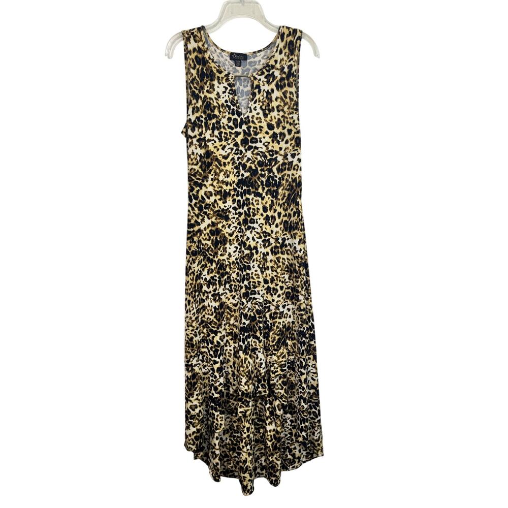 Thalia Sodi Hi-Lo Ruffle Flounce-Hem Black/Brown Leopard Print Maxi Dress Small